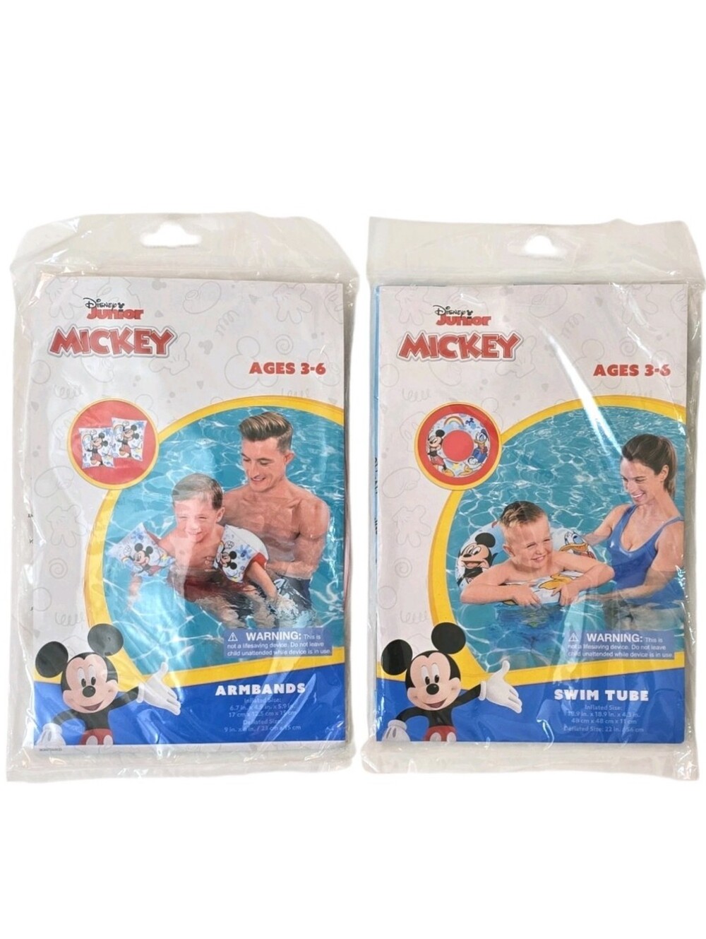 Disney Jr Mickey Mouse Inflatable Swim Tube Ring Float & Armbands Floaties Set